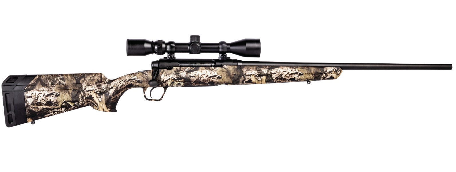 Camo-patterned hunting rifle with scope