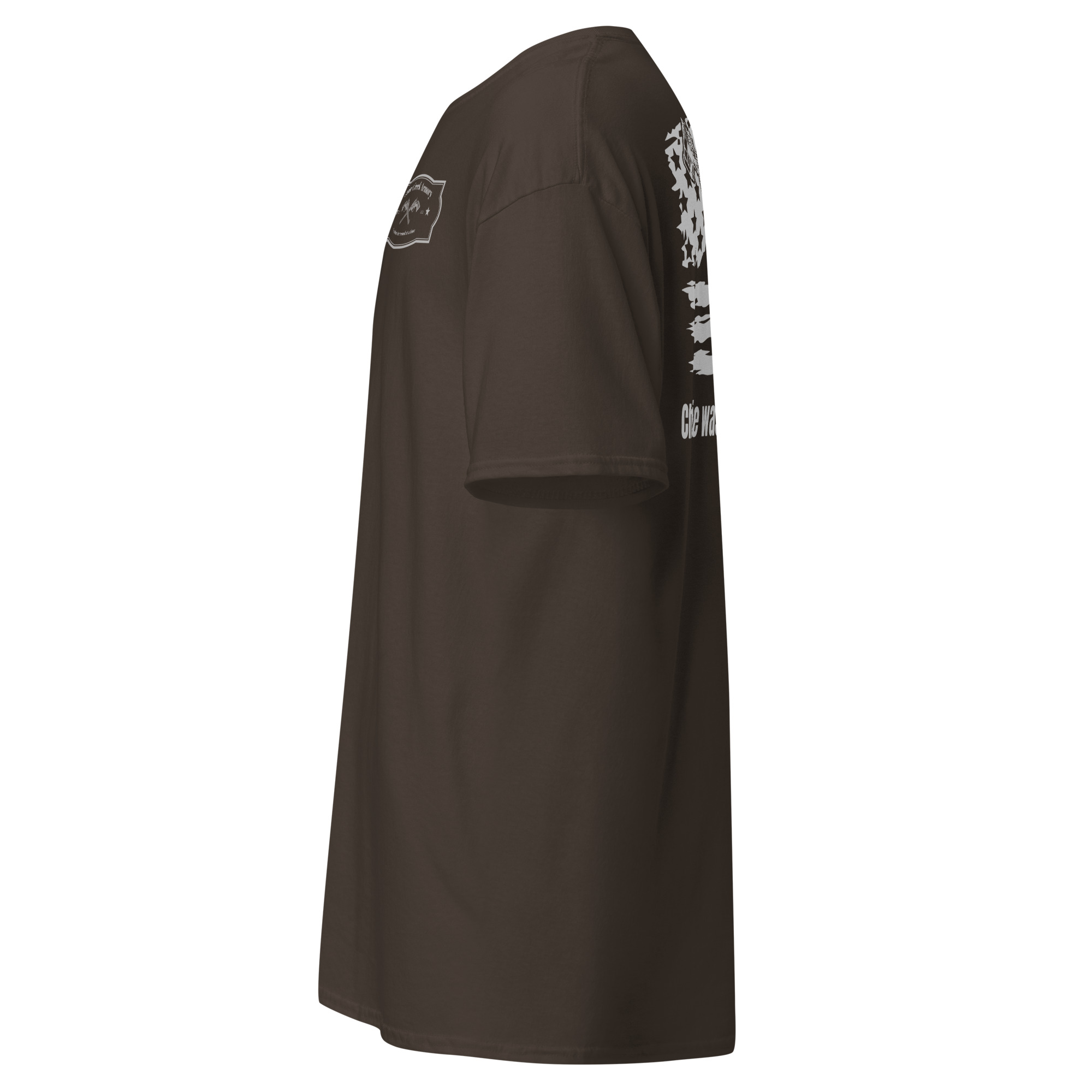 Brown t-shirt viewed from the side