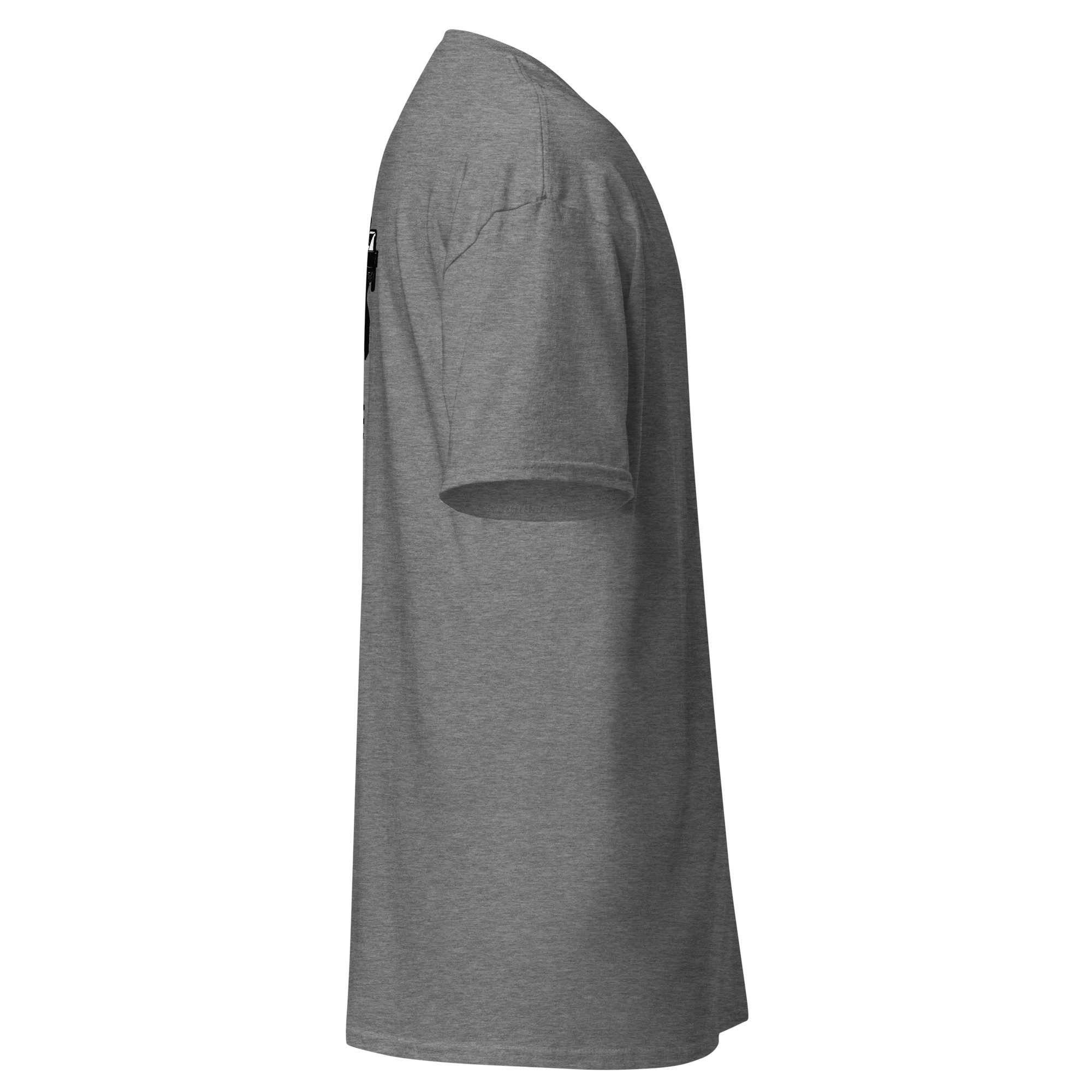 Gray t-shirt viewed from the side