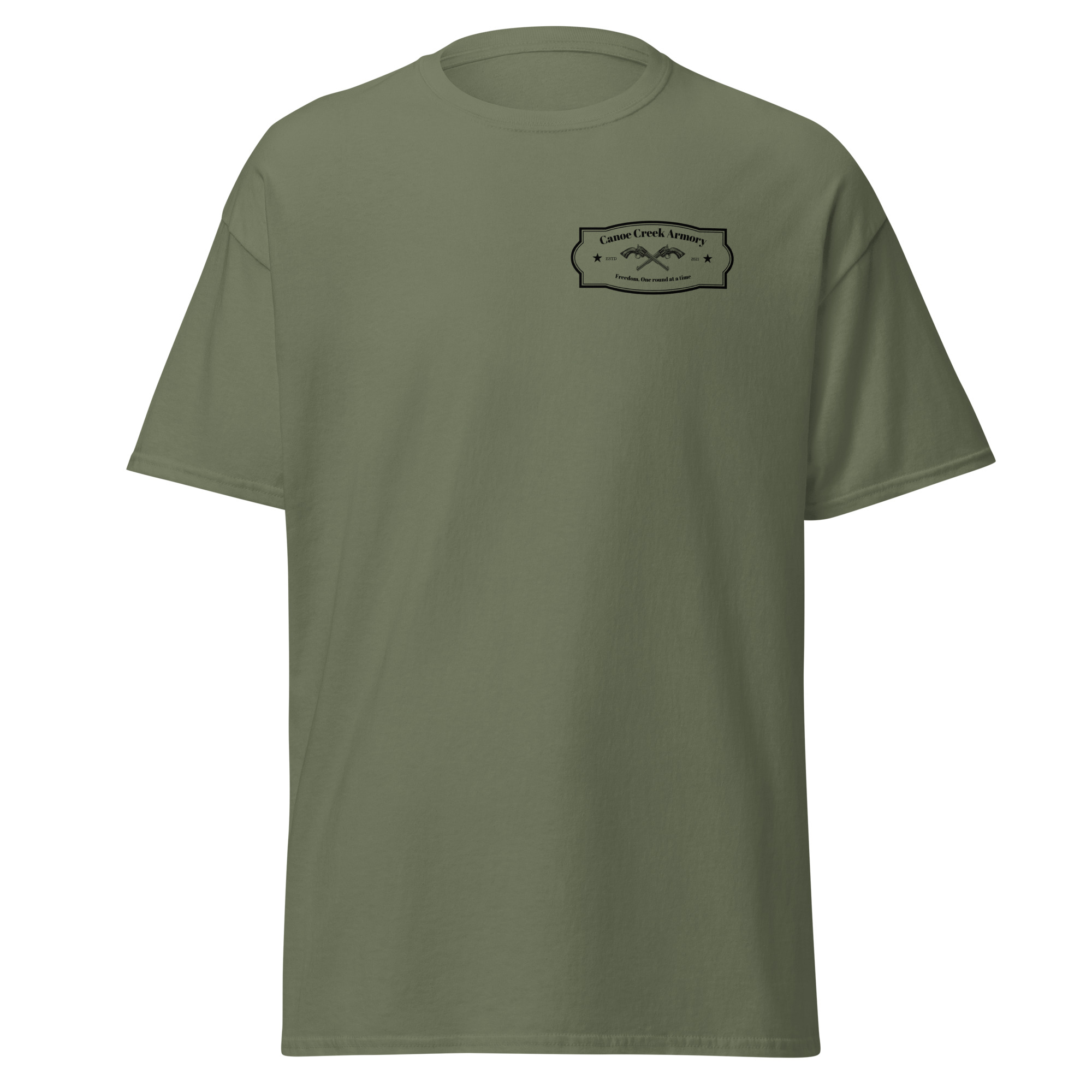 Olive green t-shirt with logo design