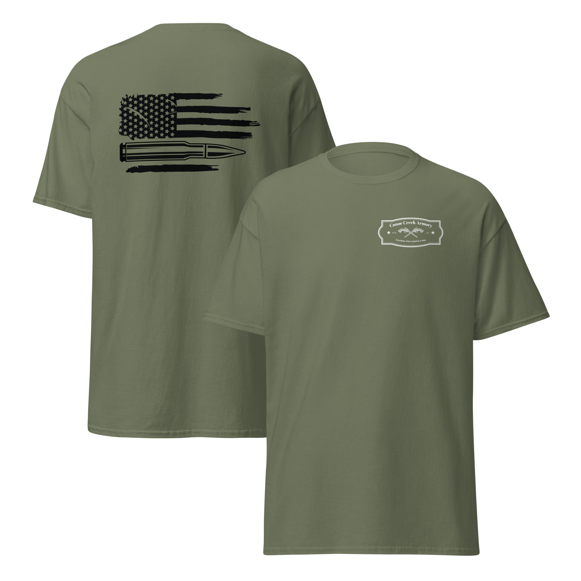 Olive green t-shirt with American flag design