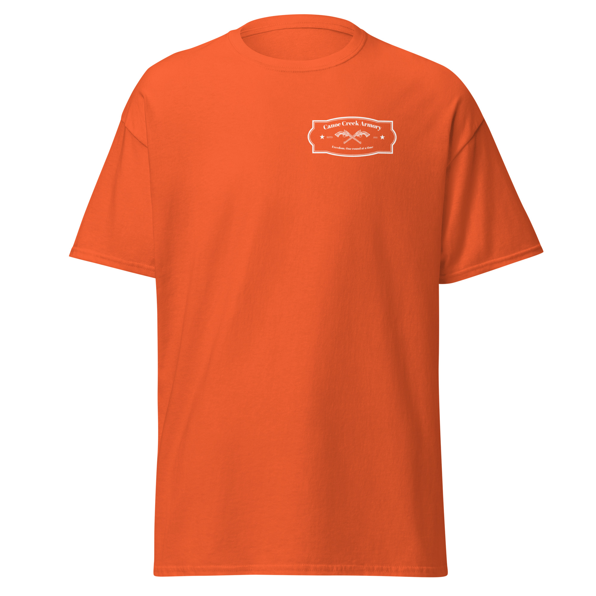 Orange t-shirt with Cane Creek Farms logo