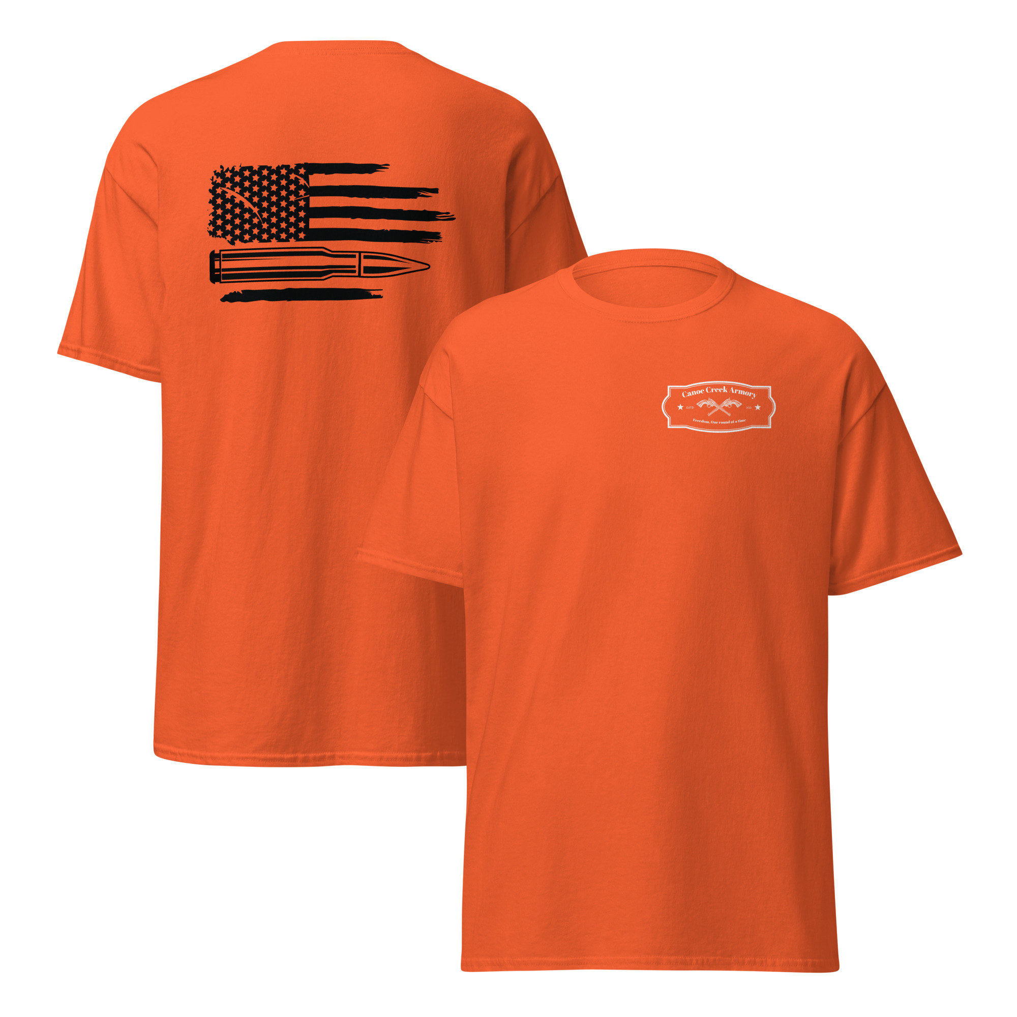 Orange t-shirt with American flag design