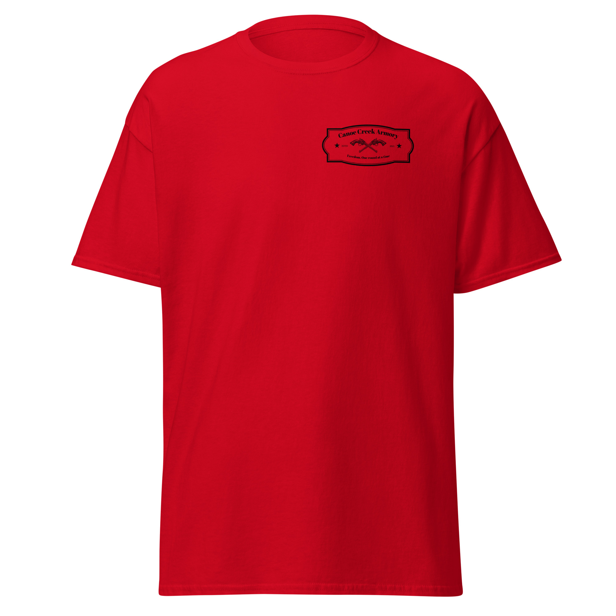 Red t-shirt with logo on chest