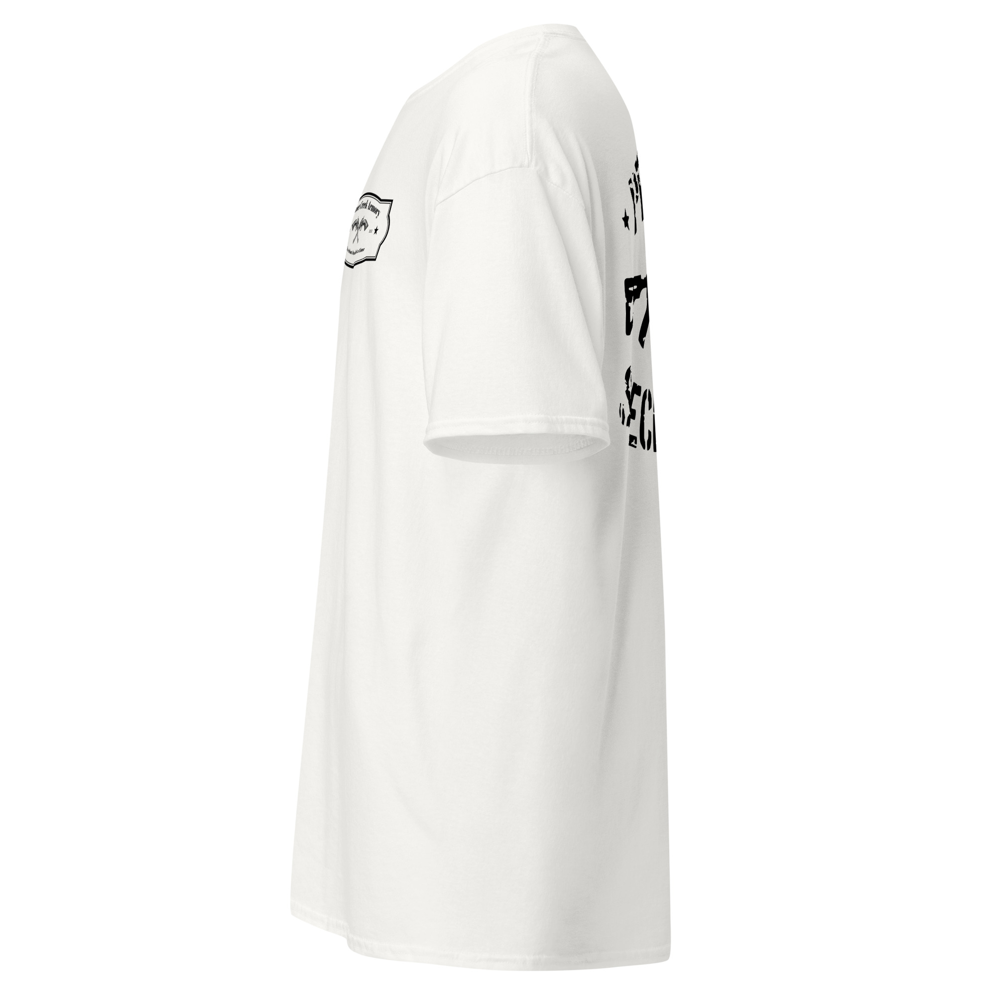 White t-shirt displayed from the side.