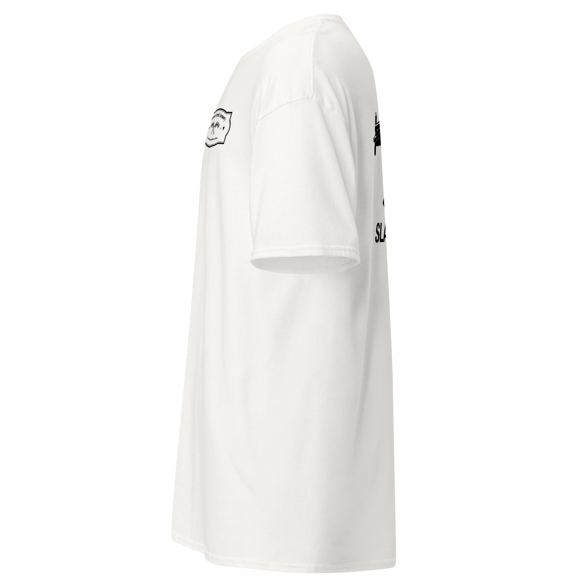 White short-sleeve t-shirt side view.