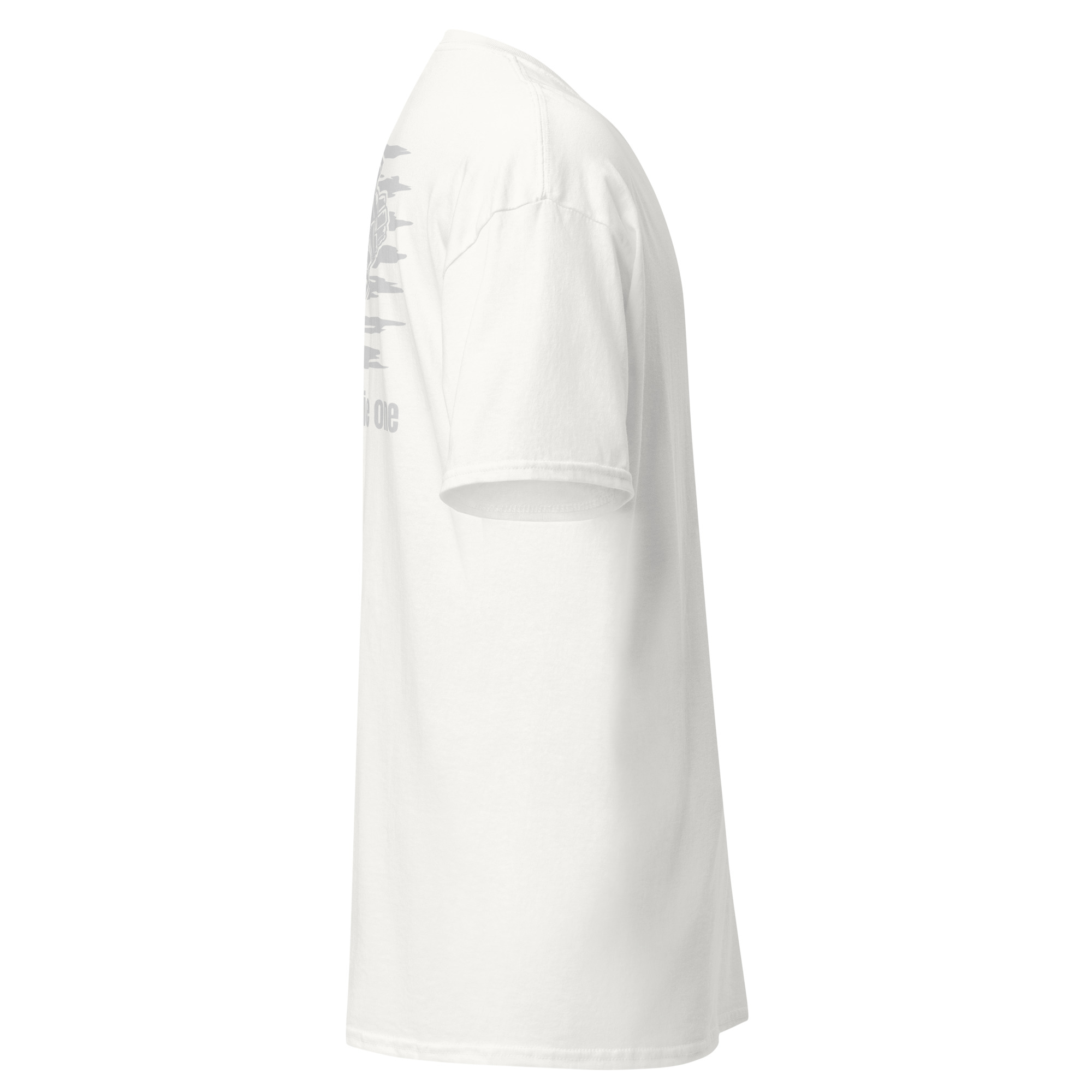 White t-shirt displayed from the side perspective.