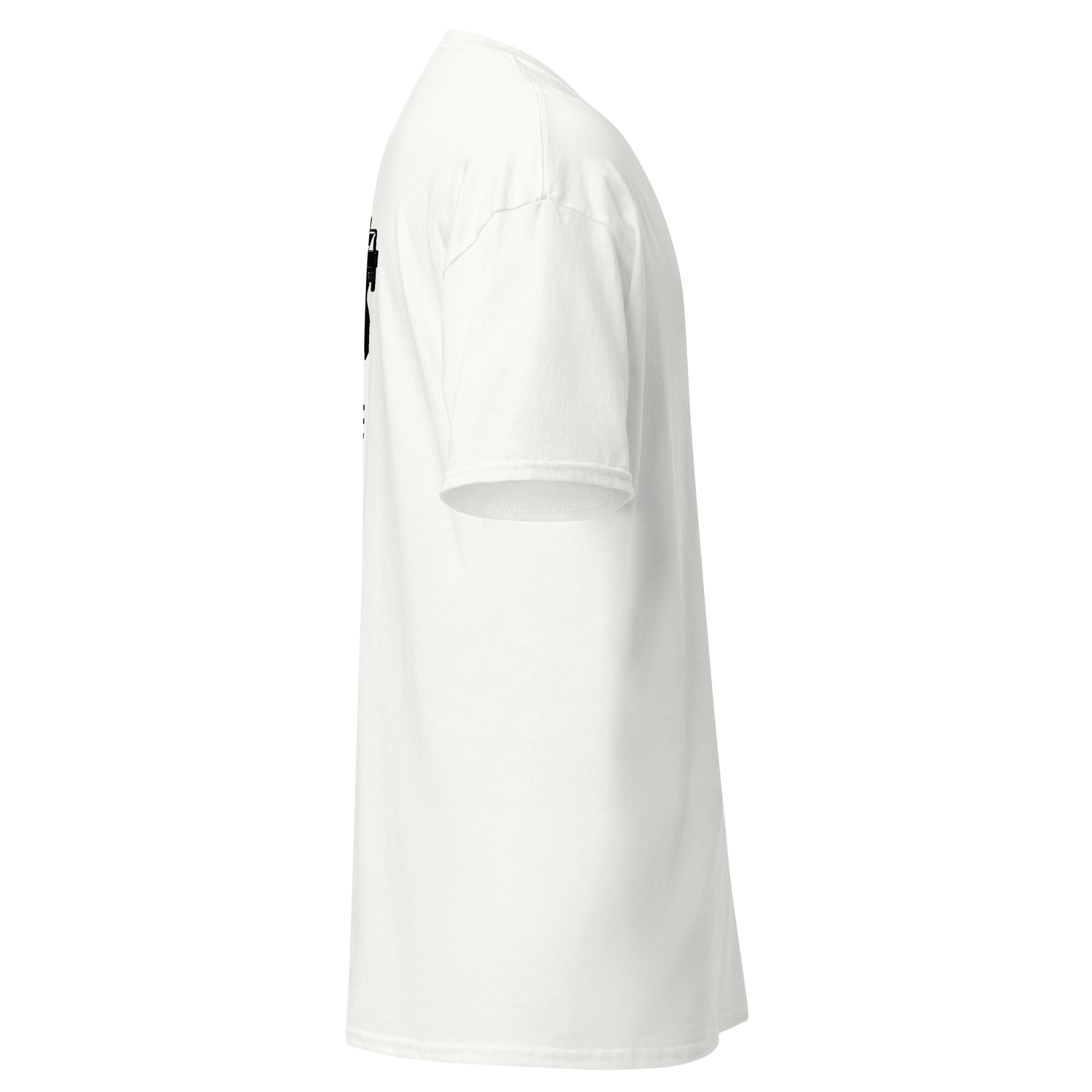 White short-sleeve t-shirt displayed sideways.
