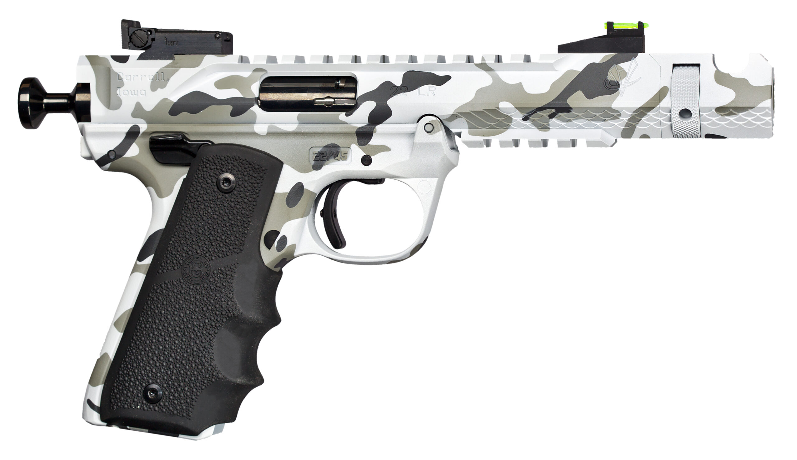 Camouflaged pistol with textured grip