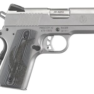 Ruger SR1911 .45 Auto handgun with silver finish.