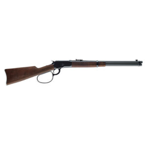 Side view of a vintage lever-action rifle.