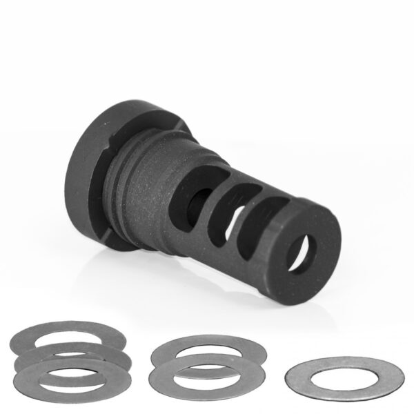 Black cylindrical component with matching washers.