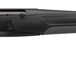 Side view of a modern black shotgun.