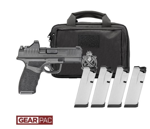 Handgun with case and several magazines.