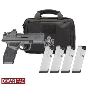 Handgun with case and multiple magazines.