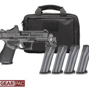 Handgun with four magazines and carrying case
