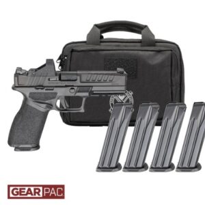 Handgun with magazine and carrying case.
