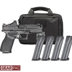 Handgun and four magazines in carrying case.