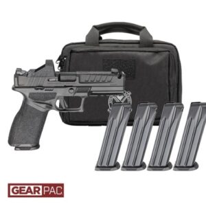Handgun and four magazines in carrying case.