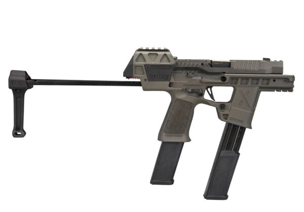 Modern firearm with sleek design and adjustable stock.