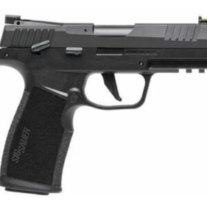 Black semi-automatic handgun on a white background.