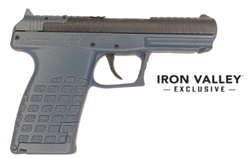 Gray semi-automatic pistol with textured grip.