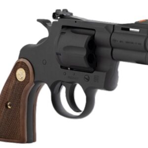 Black revolver with wooden grip