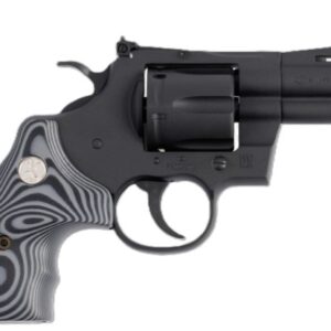 Black revolver with patterned grip.