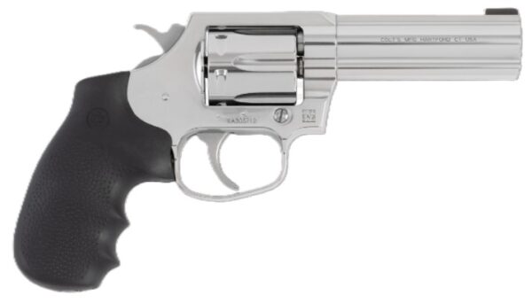 Silver revolver with a black grip.