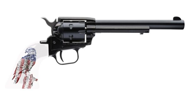 Stylized revolver with eagle design on grip.