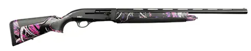Black shotgun with purple camouflage design.