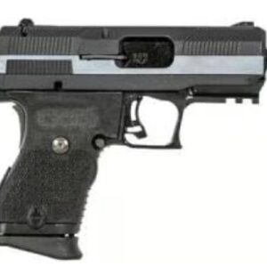 Black semi-automatic pistol on a white background.