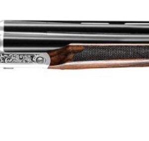 Side view of an ornate shotgun.