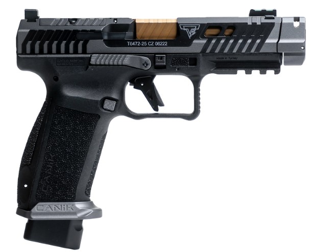 Side view of a Canik handgun.