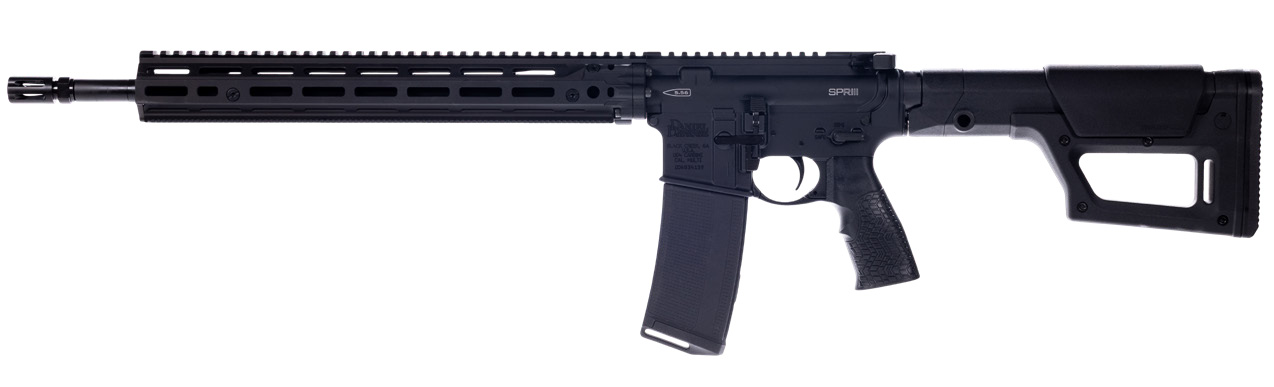 Black rifle with extended barrel and handguard