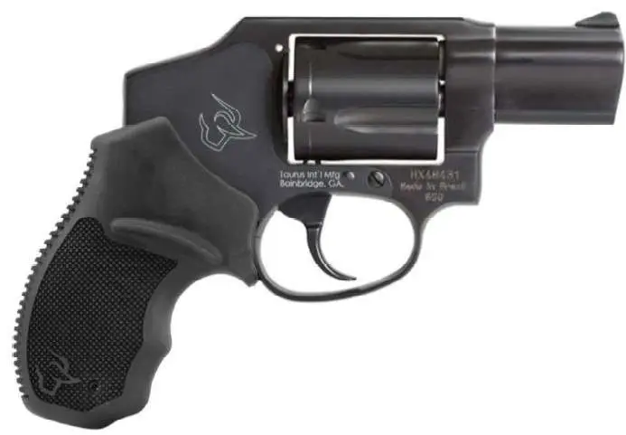 Compact black revolver with textured grip.