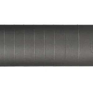 Black firearm suppressor with ribbed design