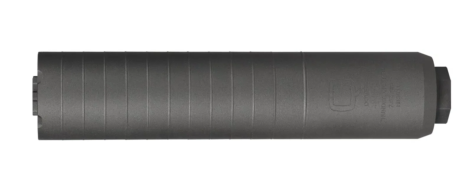 Black firearm suppressor with ribbed design