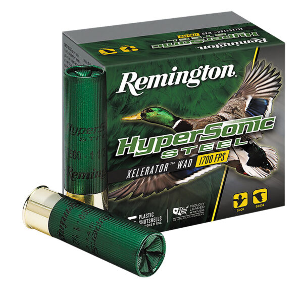 Remington HyperSonic Steel shotgun shells packaging and cartridges.