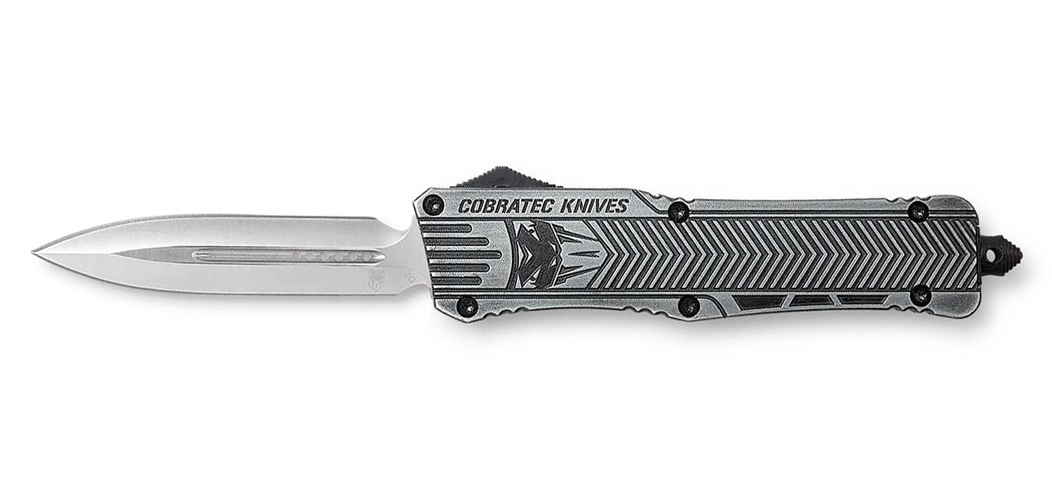 CobraTec Knives LSWCTK1LFAGNS CTK-1  Large 3.75" OTF Dagger Plain D2 Steel Blade/Stonewashed Aluminum Handle Features Glass Breaker Includes Pocket Clip