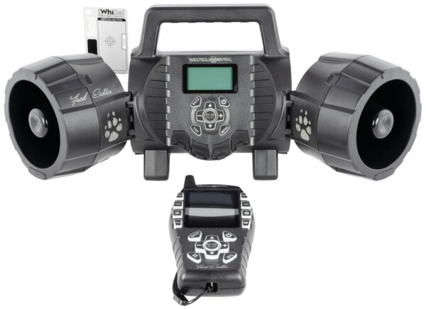 Electronic caller with remote for wildlife sounds.
