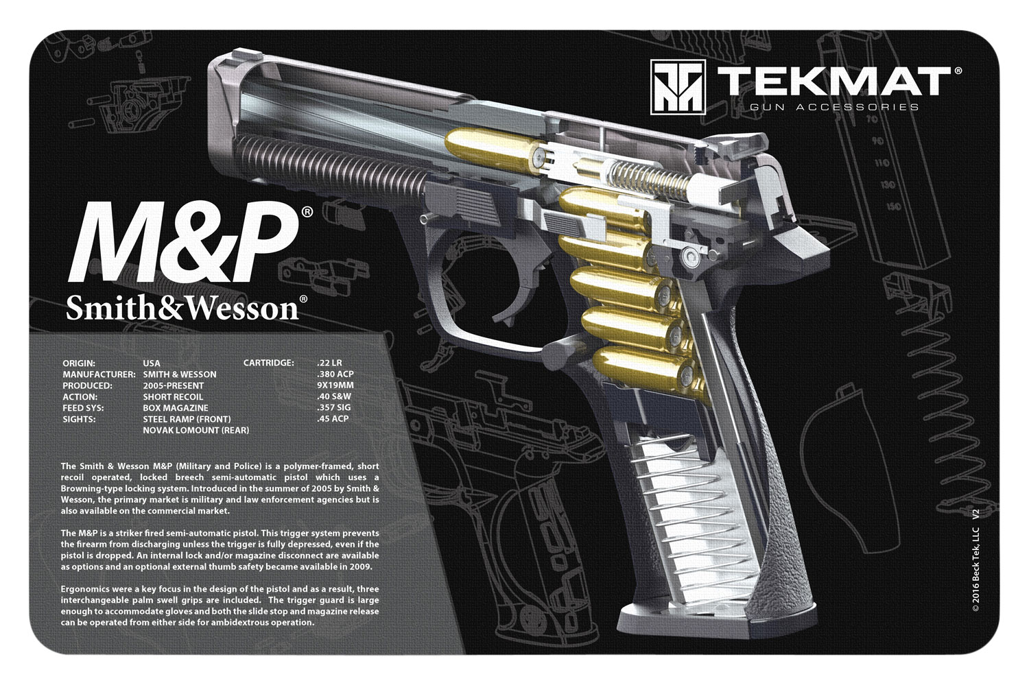 Smith & Wesson M&P firearm technical illustration.