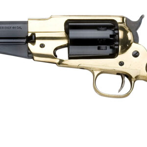 Bronze revolver with wooden grip, black barrel.