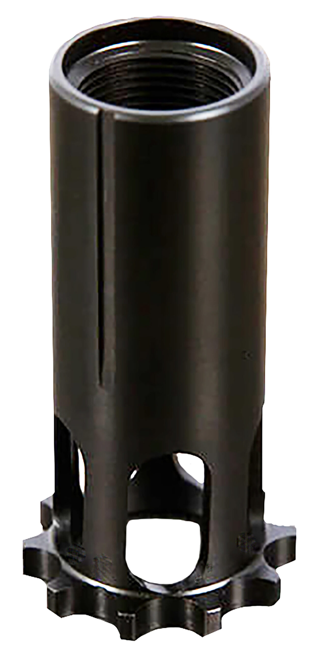 Black cylindrical bicycle part with threaded interior
