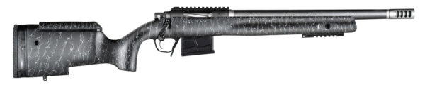 Side view of a modern rifle with unique design.