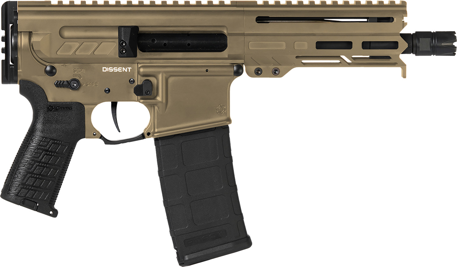 CMMG 55A938FCT Dissent 5.56x45mm NATO 30+1 6.50", Coyote Tan Cerakote Rec, OEM Grip, Picatinny Buffer Adapter, Zeroed Drop-In Single Stage Trigger