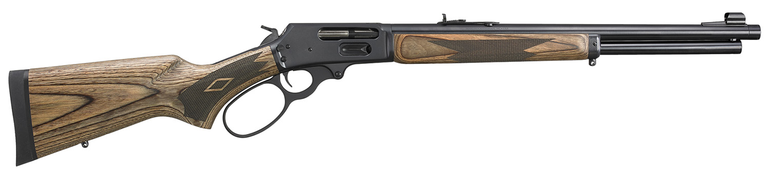 Side view of a modern lever-action rifle.
