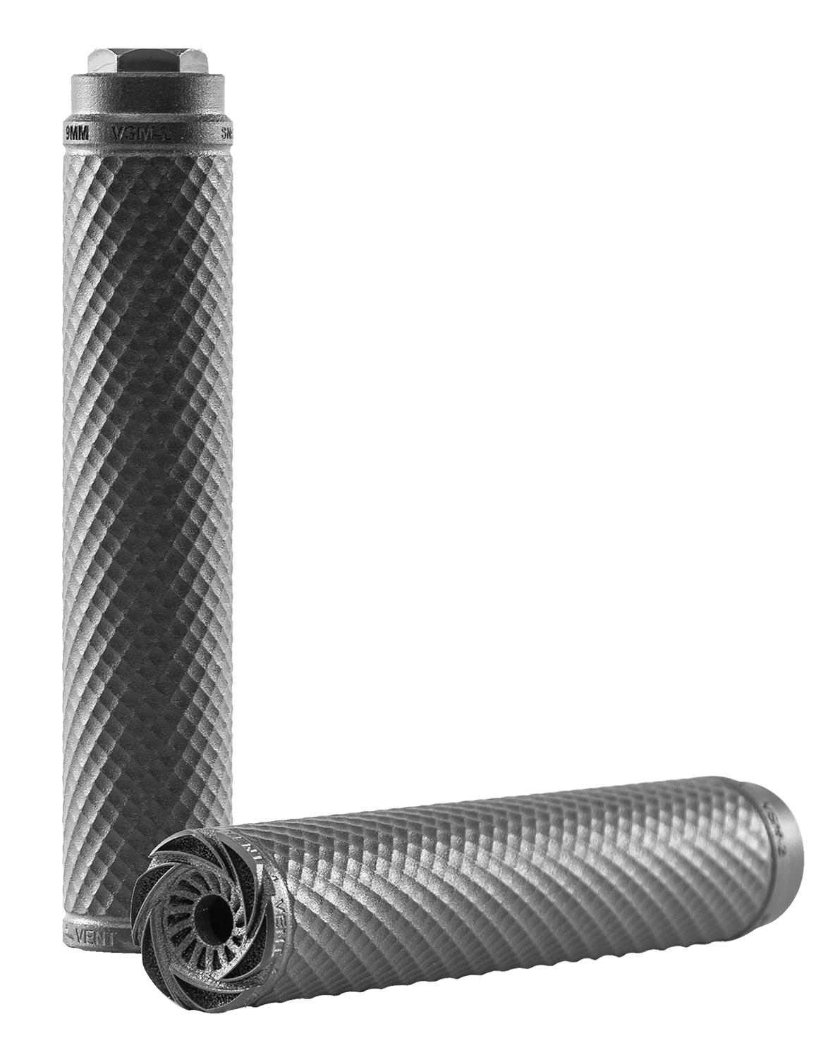 Two textured bike handle grips in gray.