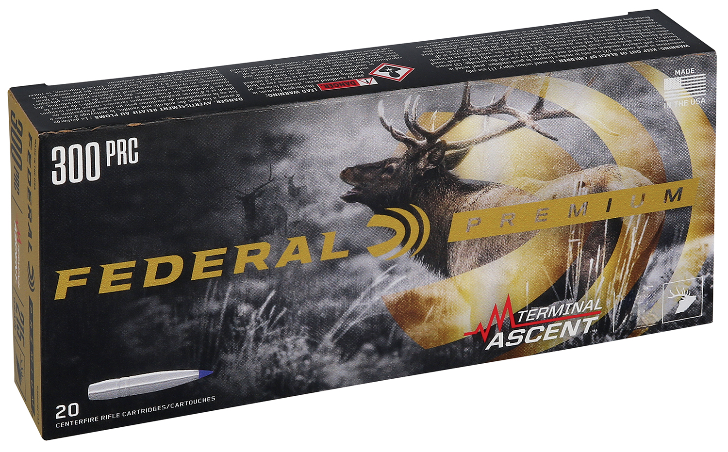 Box of Federal Premium 300 PRC ammunition.