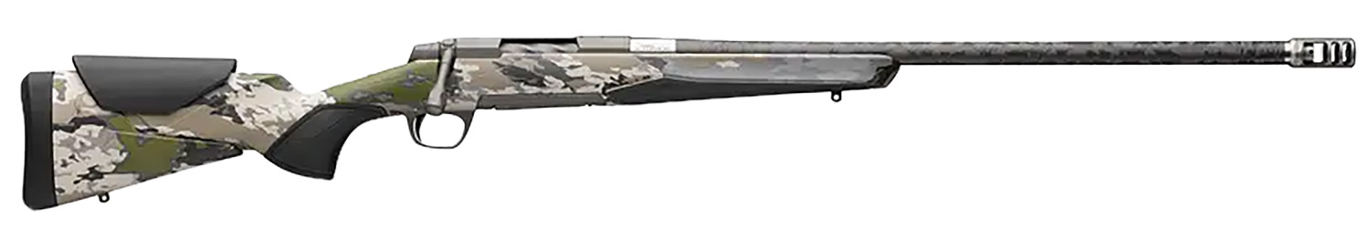 Camouflaged hunting rifle against white background